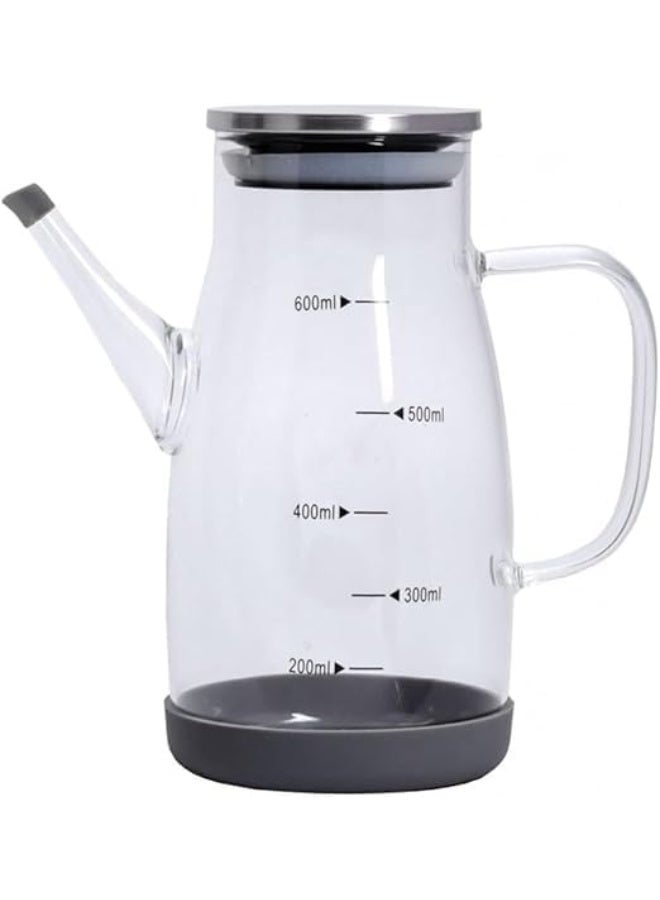 Orchid Glass Oil Kettle with Handle & Spout, Borosilicate Glass Oil Dispenser Bottle for Kitchen, Transparent Cooking Oil Vinegar Pourer, Easy-Pour Drip-Free Oil Pot (Transparent, 600, Milliliters) - Image 2